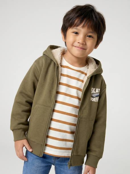 Zip-up hooded sweatshirt for boys khaki+navy blue 