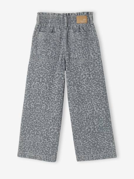 Wide-Leg Paperbag Jeans with Flower Motifs for Girls denim grey+grey+light blue 