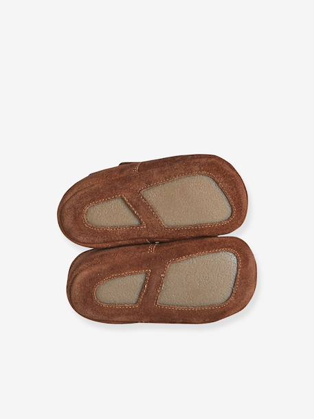 Leather touch-fastening slippers for baby beige+brown 