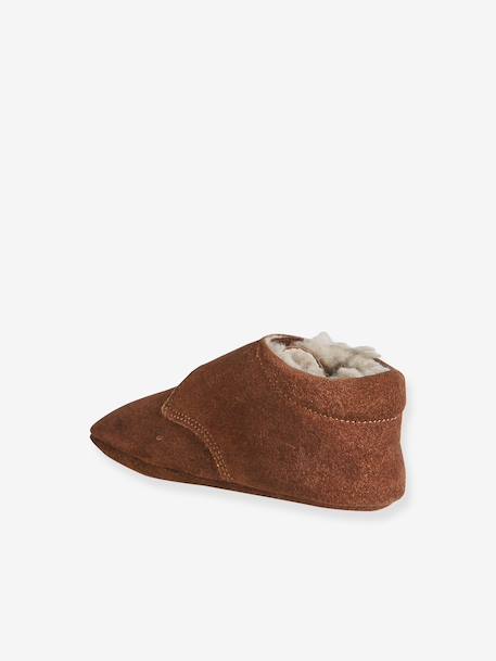 Leather touch-fastening slippers for baby beige+brown 
