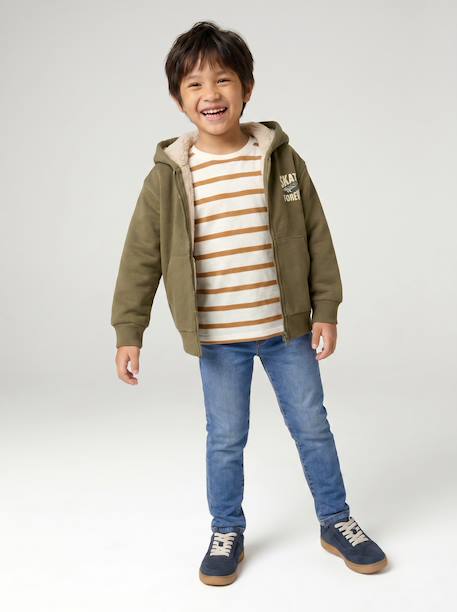 Zip-up hooded sweatshirt for boys khaki+navy blue 