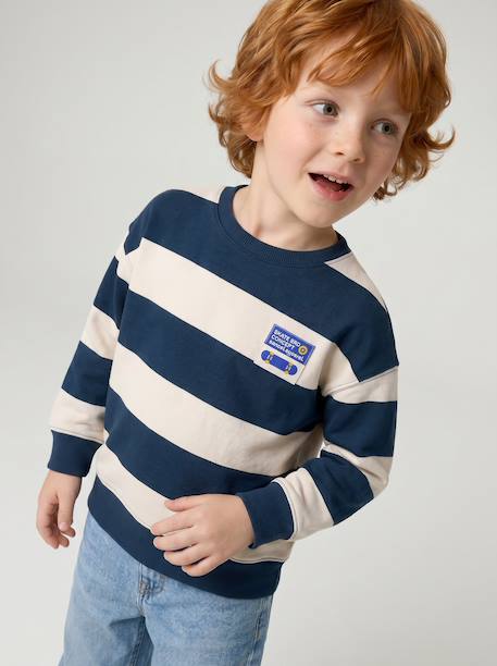 Striped sweatshirt with crew neck for boys hazel+navy blue+pistachio 