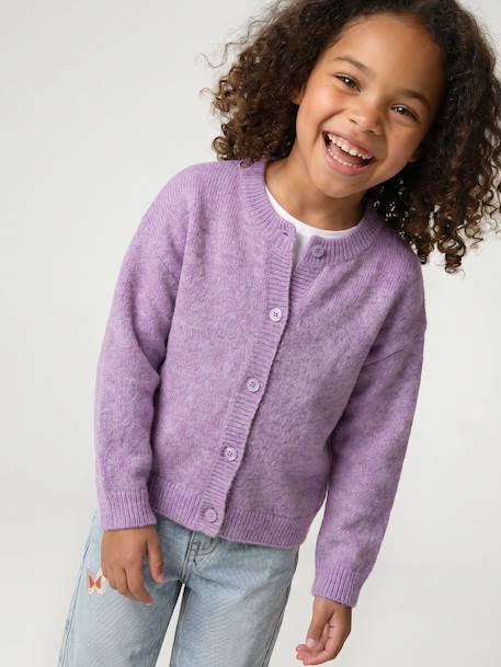 Long-sleeved knitted cardigan for girls ecru+lavender+sage green 