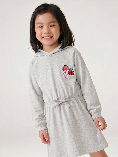 Short hooded dress for girls green+marl grey+navy blue 