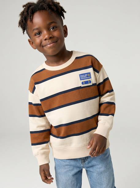 Striped sweatshirt with crew neck for boys hazel+navy blue+pistachio 