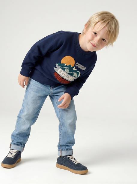 Crewneck sweatshirt for boys navy blue+tomato red 