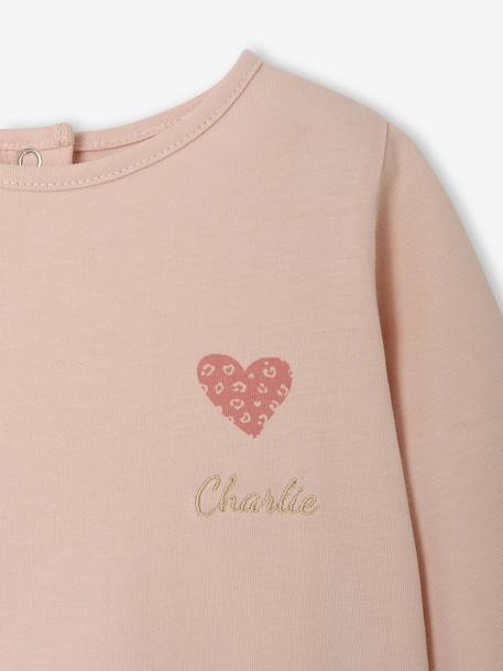 Long-sleeved T-shirt for baby girls grey blue+pale pink 
