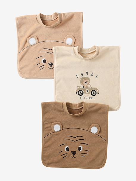 Set of 3 Animals Bibs, Easy to Put On caramel+ecru+sage 