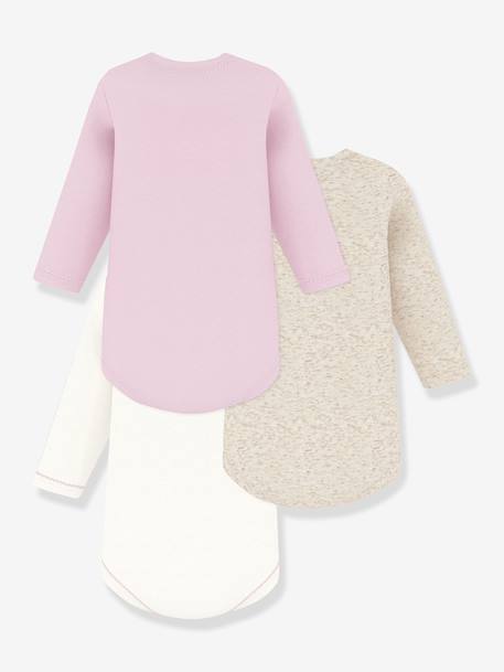 Pack of 3 long-sleeved bodysuits by PETIT BATEAU rose 