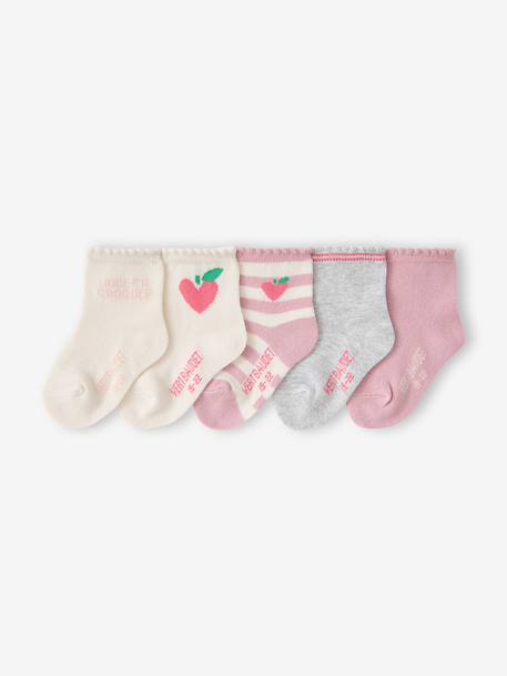 Pack of 5 socks for baby girls old rose 