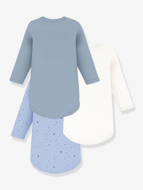 Pack of 3 long-sleeved bodysuits by PETIT BATEAU blue 