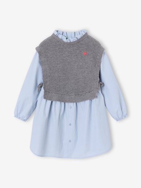 2-in-1-Effect Shirt Dress ecru+marl grey+navy blue 