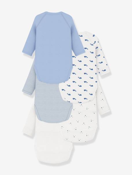 Pack of 5 long-sleeved wrapover bodysuits by PETIT BATEAU blue 
