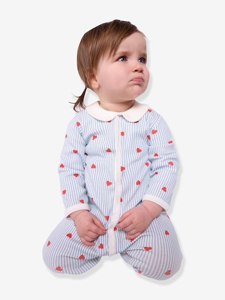 Baby pyjamas with heart print collar by PETIT BATEAU light blue 