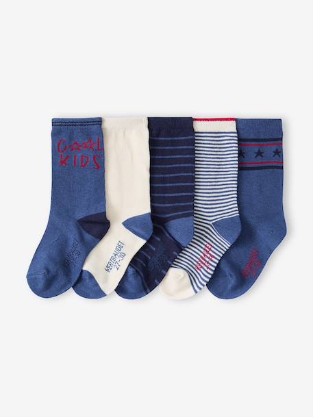 Pack of 5 Pairs of 'Cool Kids' Socks for Boys azure+indigo+night blue+sage green 