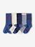 Pack of 5 Pairs of 'Cool Kids' Socks for Boys azure+indigo+night blue+sage green 