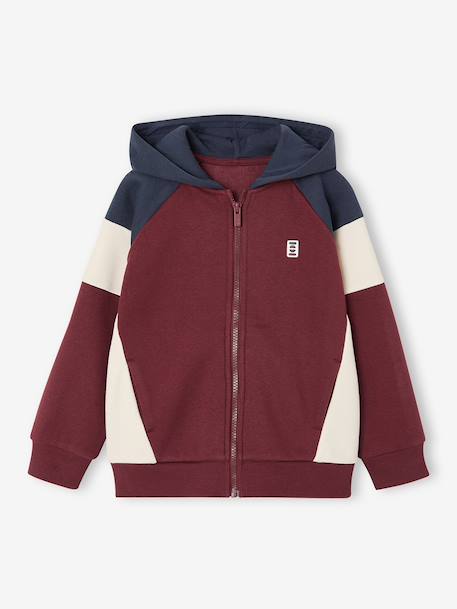 Zipped hooded sweatshirt for boys with colour block design bordeaux red+green+marl grey+medium blue+ochre 