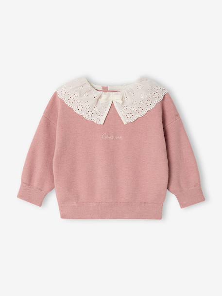 Long-sleeved jumper for baby girls mauve+mocha 