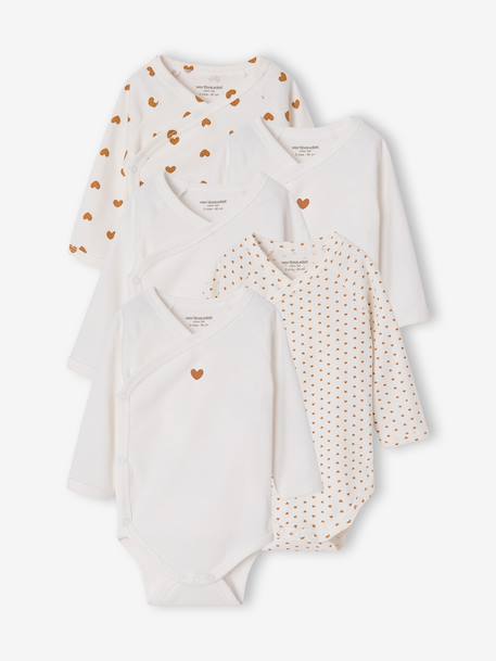 Pack of 5 long-sleeved bodysuits for newborn girls ecru 