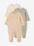 Pack of 3 baby sleepsuits with back opening ecru+sage green 