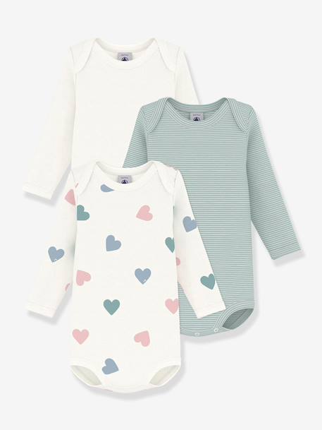 Pack of 3 long-sleeved bodysuits by PETIT BATEAU light green 
