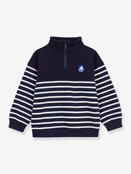 Zip-neck sweatshirt by PETIT BATEAU navy blue 