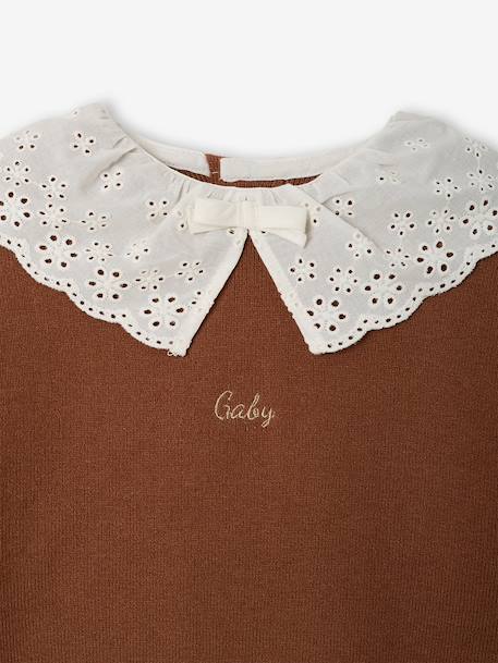 Long-sleeved jumper for baby girls mauve+mocha 