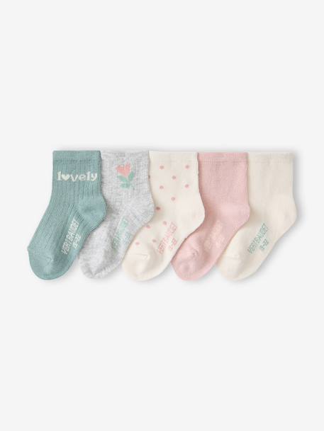 Pack of 5 baby socks for baby girls ecru 