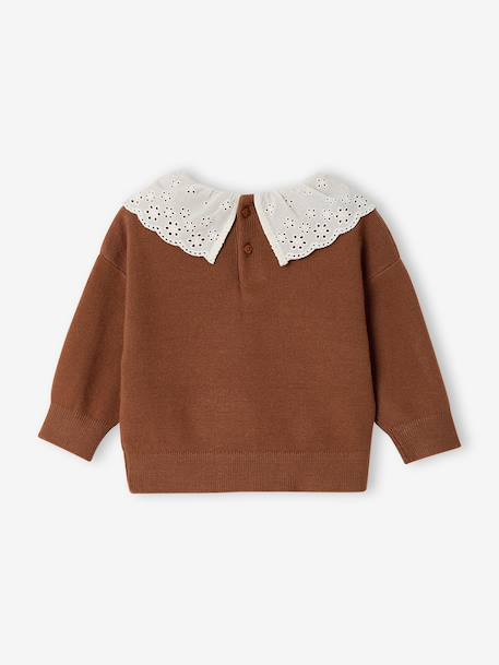 Long-sleeved jumper for baby girls mauve+mocha 