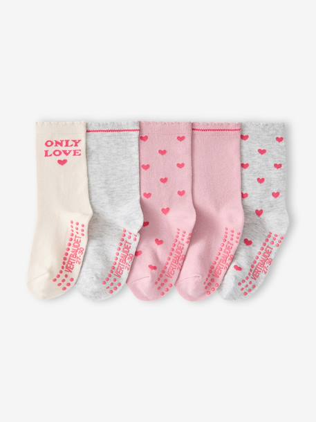 Pack of 5 socks for girls pale pink 