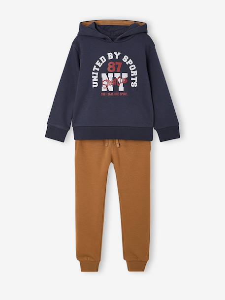 Hooded sports set for boys bordeaux red+ochre+sage green 