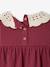T-shirt for babies in crinkled jersey with crochet collar caramel+plum 