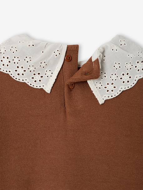Long-sleeved jumper for baby girls mauve+mocha 
