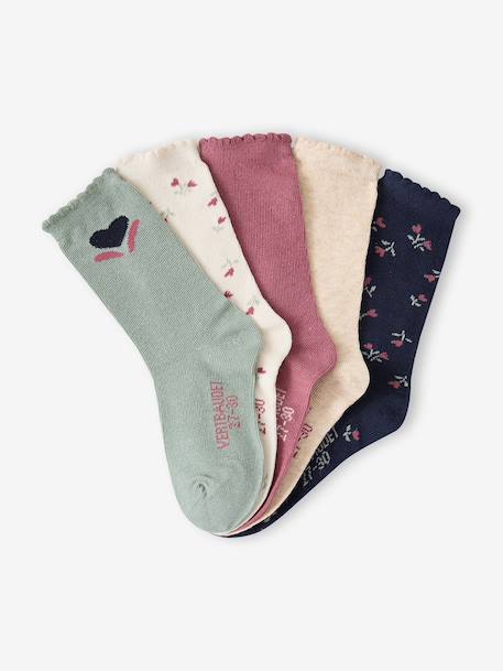 Pack of 5 socks for girls old rose 