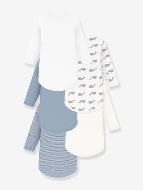 Pack of 5 long-sleeved bodysuits by PETIT BATEAU blue 