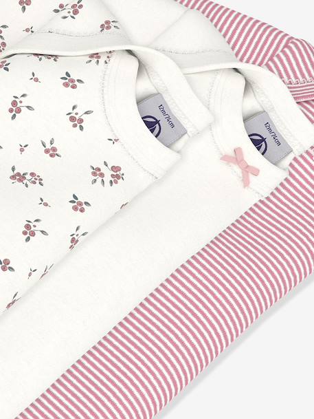Pack of 3 long-sleeved bodysuits by PETIT BATEAU rose 
