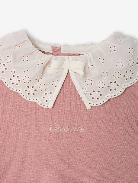 Long-sleeved jumper for baby girls mauve+mocha 