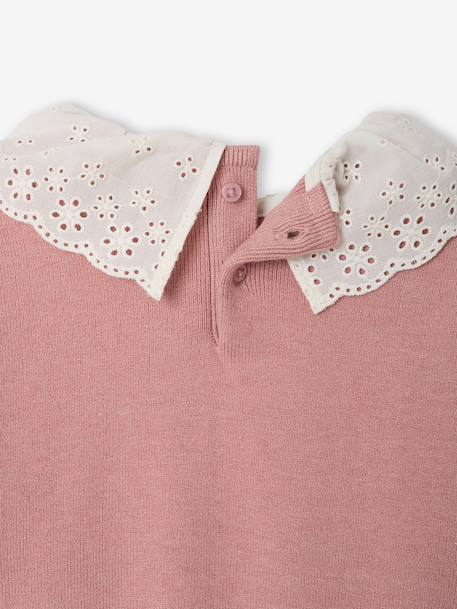 Long-sleeved jumper for baby girls mauve+mocha 