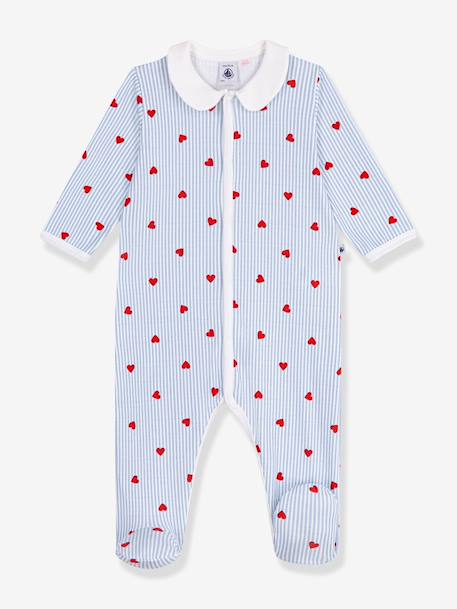 Baby pyjamas with heart print collar by PETIT BATEAU light blue 
