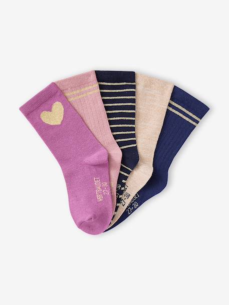 Pack of 5 socks for girls mauve 