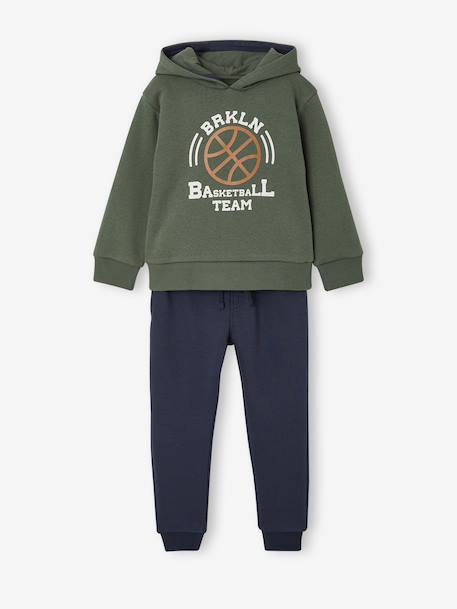 Hooded sports set for boys bordeaux red+ochre+sage green 
