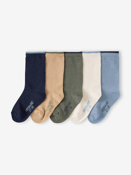 Pack of 5 Pairs of Basics Socks for Boys beige+olive 