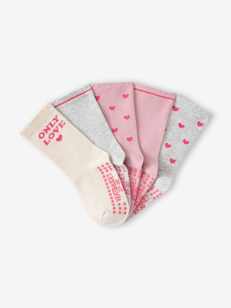 Pack of 5 socks for girls pale pink 