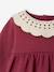 T-shirt for babies in crinkled jersey with crochet collar caramel+plum 