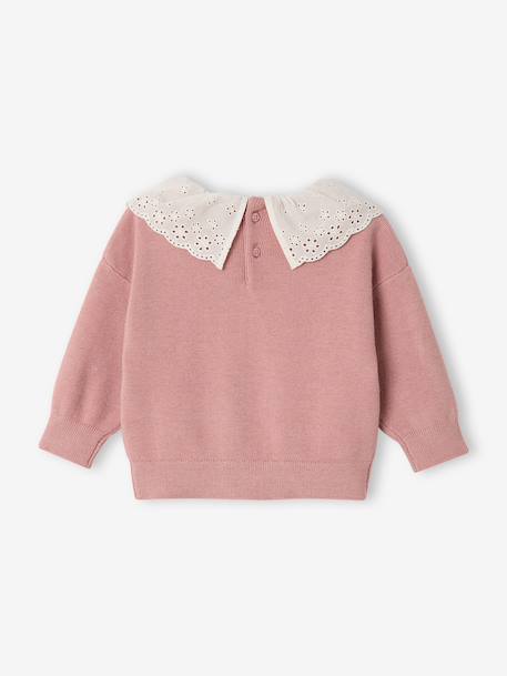 Long-sleeved jumper for baby girls mauve+mocha 