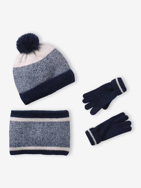 boys hat, snood and gloves set navy blue 