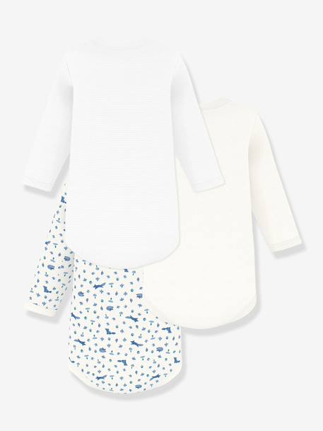 Pack of 3 long-sleeved bodysuits by PETIT BATEAU blue 