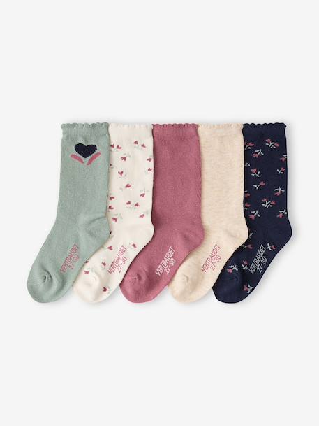 Pack of 5 socks for girls old rose 