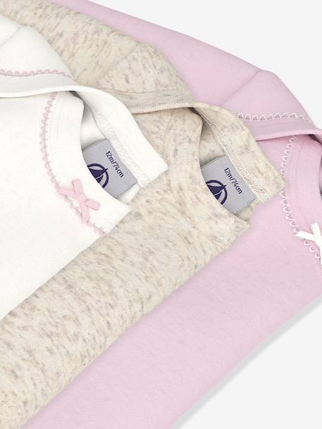 Pack of 3 long-sleeved bodysuits by PETIT BATEAU rose 