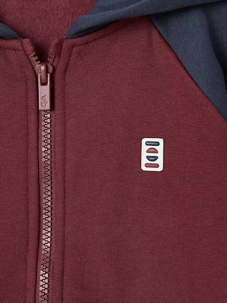 Zipped hooded sweatshirt for boys with colour block design bordeaux red+green+marl grey+medium blue+ochre 